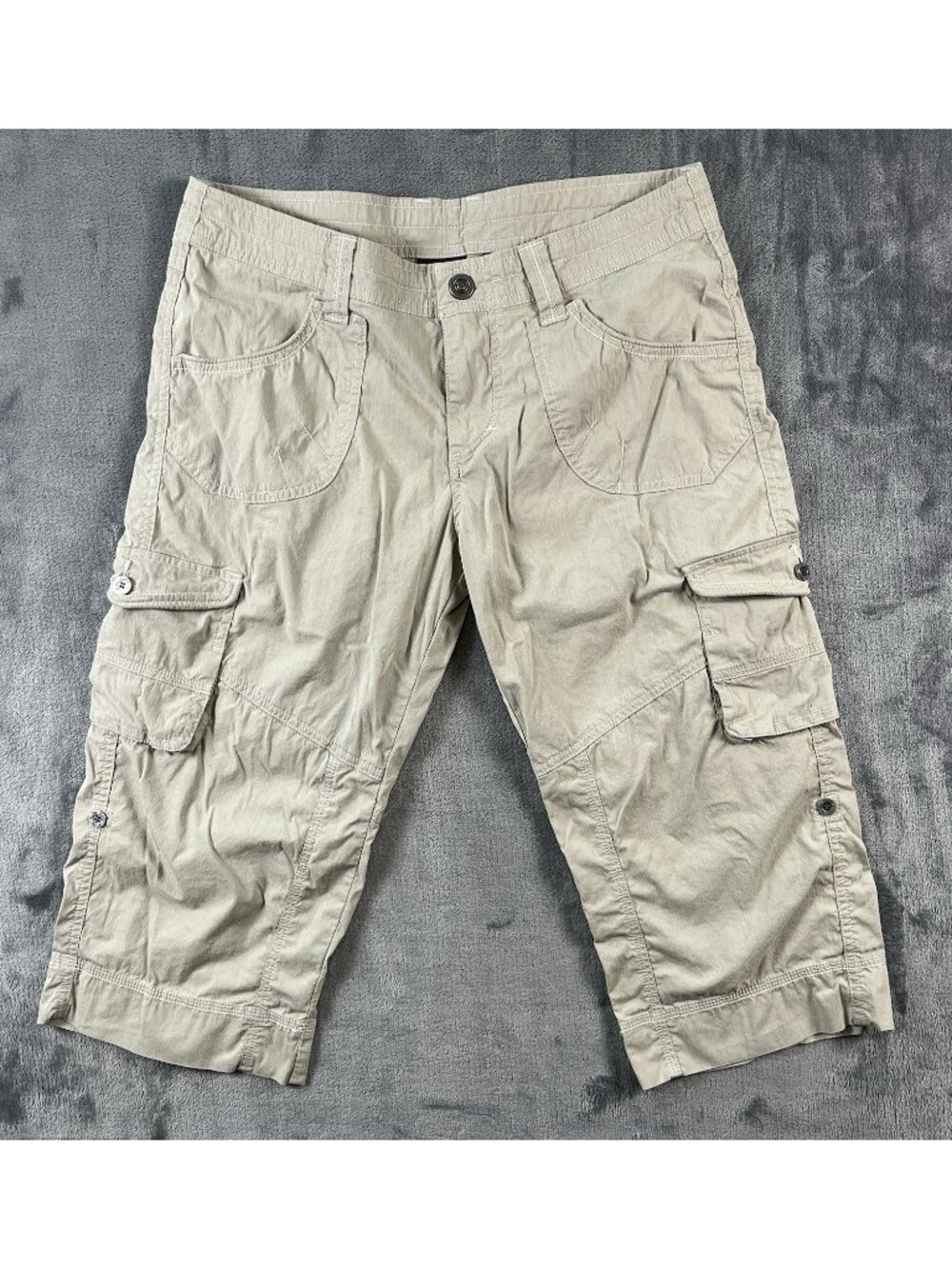 Kuhl Women's Khaki Kontra Capri Cargo Pants Size 8 Roll-Up Stretch Hiking